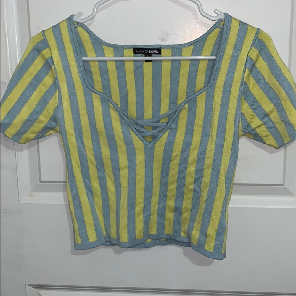 blue and yellow crop top